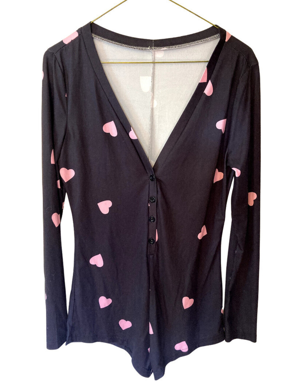 Black/Pink Hearts Long Sleeve Top/One Piece - size M